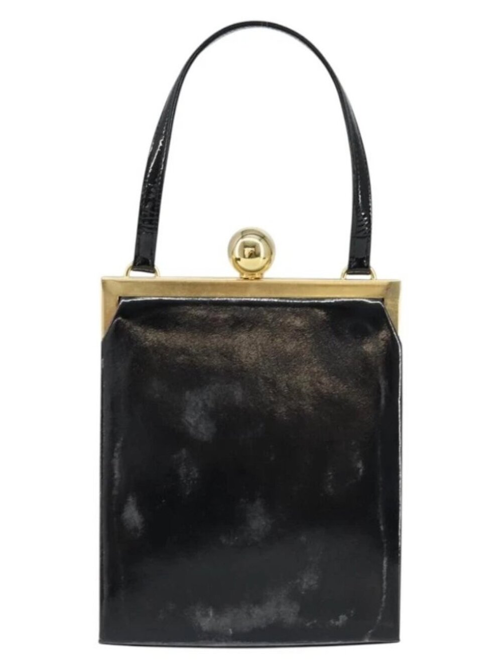 SAINT LAURENT Hand Bag Enamel Black Gold Auth - Picture 3 of 15